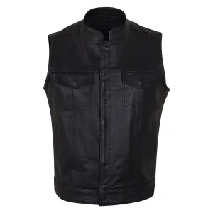 VL914 SOA Style Zipper and Snap Closure Leather Motorcycle Club Vest