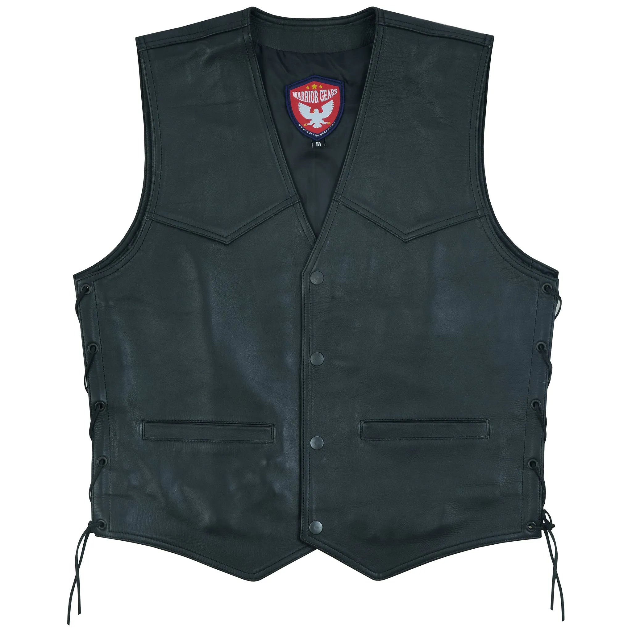 Warrior Gears  PREMIUM 1.1MM COWHIDE Genuine Leather Motorcycle Leather Vest | Genuine Leather Climax Lined Biker Waistcoat With Side Leather Laces