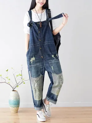 Women Spliced Denim Jumpsuits