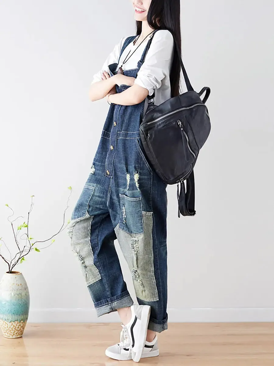 Women Spliced Denim Jumpsuits