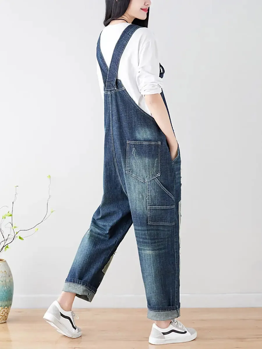 Women Spliced Denim Jumpsuits