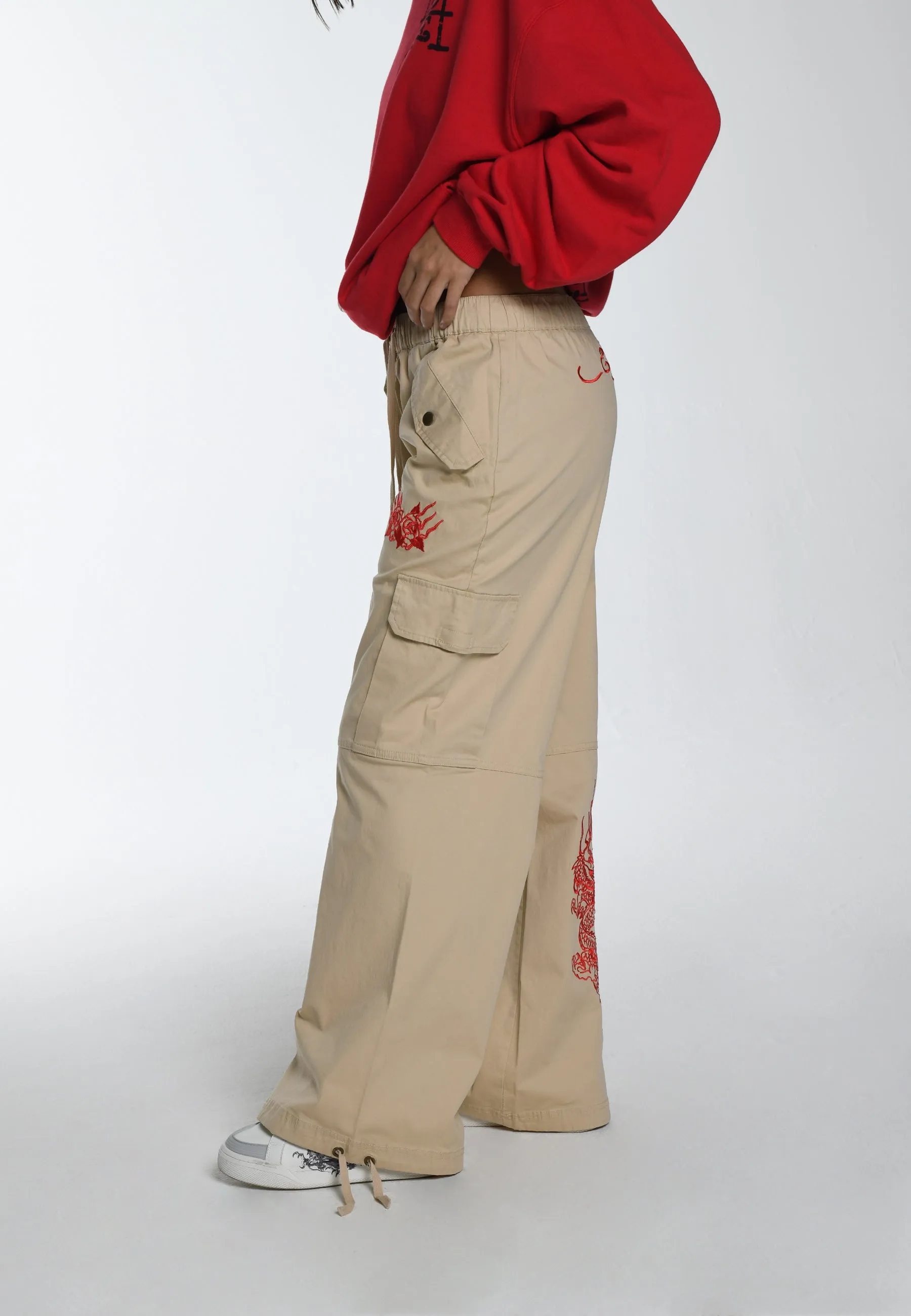 Womens Drag-Flame Cargo Trouser - Beige