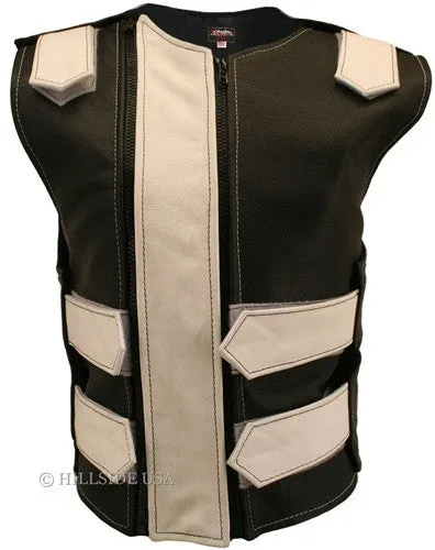 Womens Made in USA Double Zippered Bullet Proof Leather Motorcycle Vest All Colors