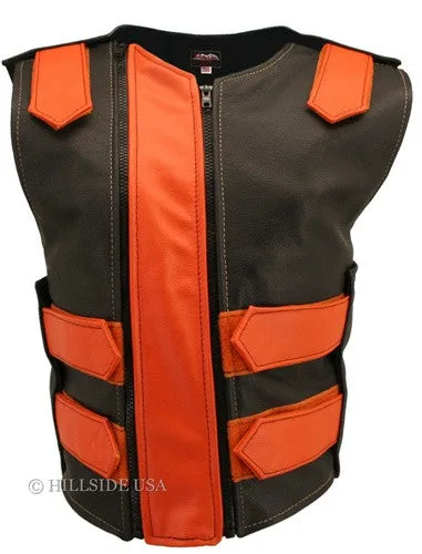 Womens Made in USA Double Zippered Bullet Proof Leather Motorcycle Vest All Colors