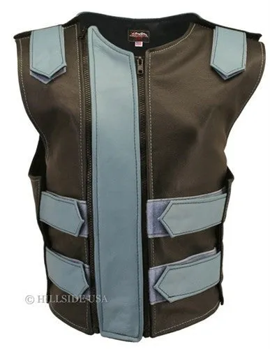 Womens Made in USA Double Zippered Bullet Proof Leather Motorcycle Vest All Colors