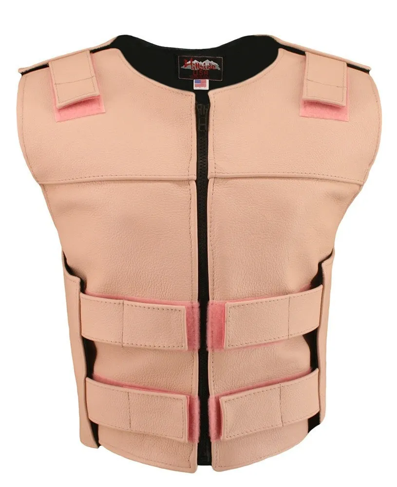 Womens Made in USA Zippered Bullet Proof Style Leather Motorcycle Vest