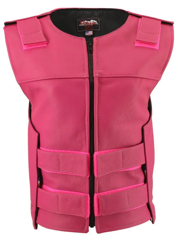 Womens Made in USA Zippered Bullet Proof Style Leather Motorcycle Vest