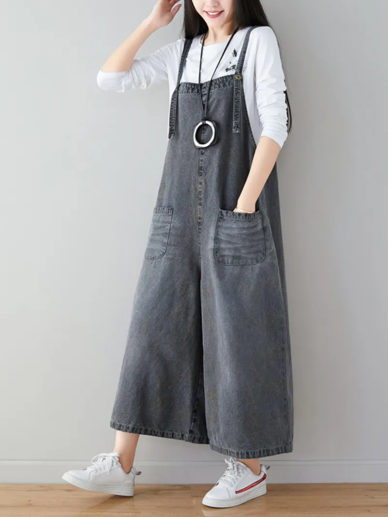 Women's Wide-Leg Dungarees with Adjustable Straps