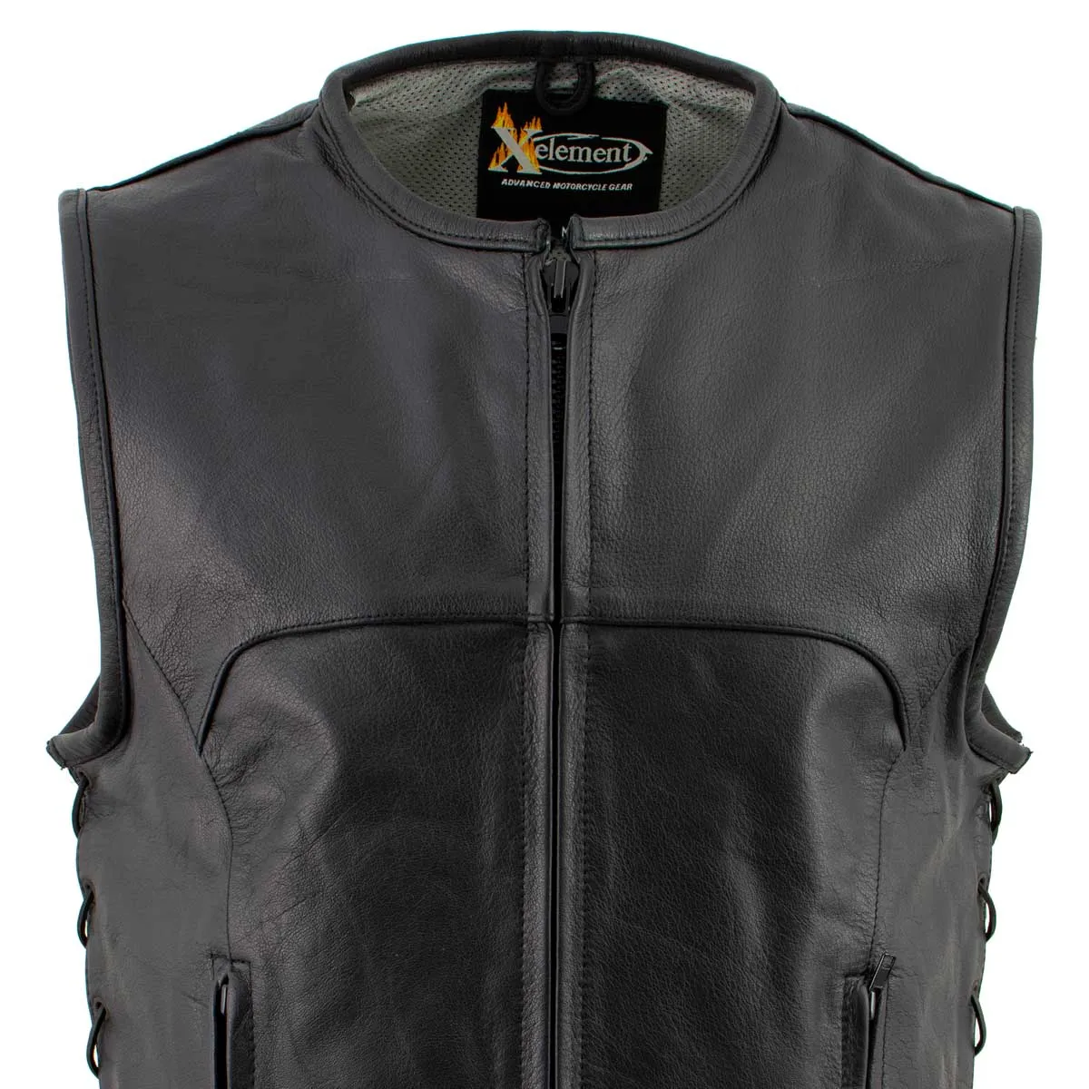 Xelement B95140 Men's 'Drifter' Black Advanced Collarless Leather Motorcycle Vest